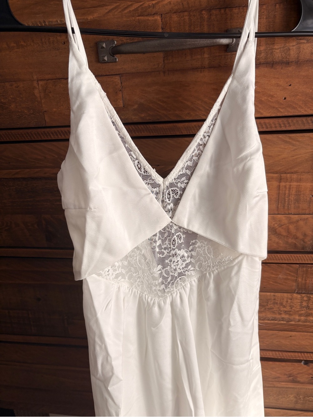 White Lace-Panel Satin Slip